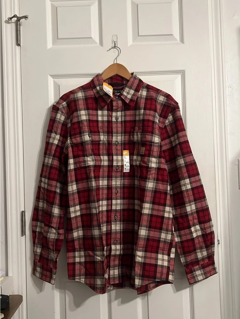 Carhartt Red Plaid Flannel long sleeve heavyweight Button-Down Shirt size M